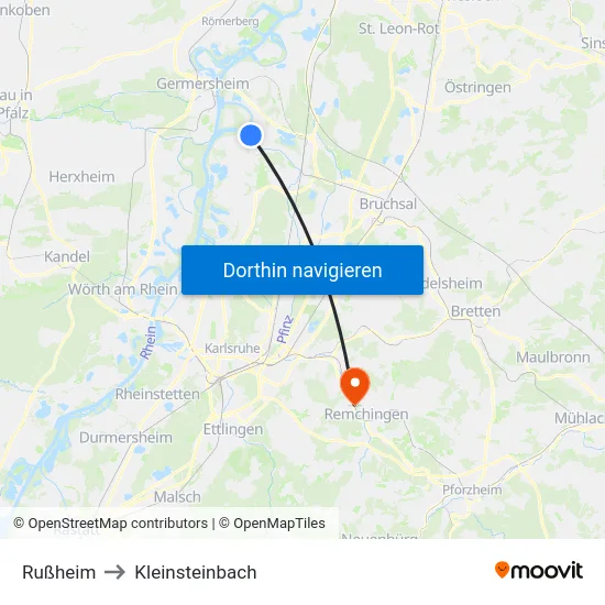 Rußheim to Kleinsteinbach map