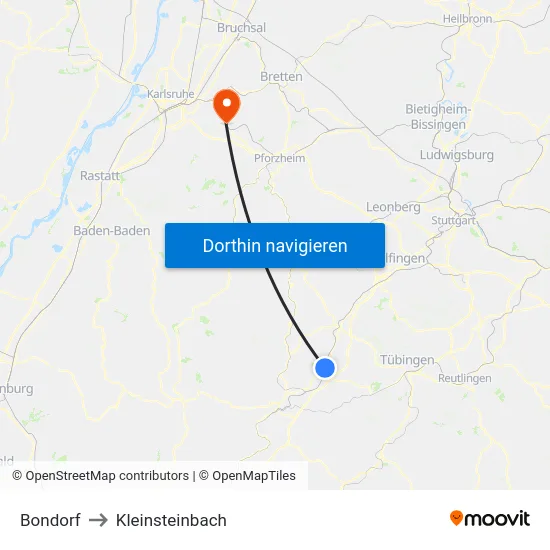 Bondorf to Kleinsteinbach map