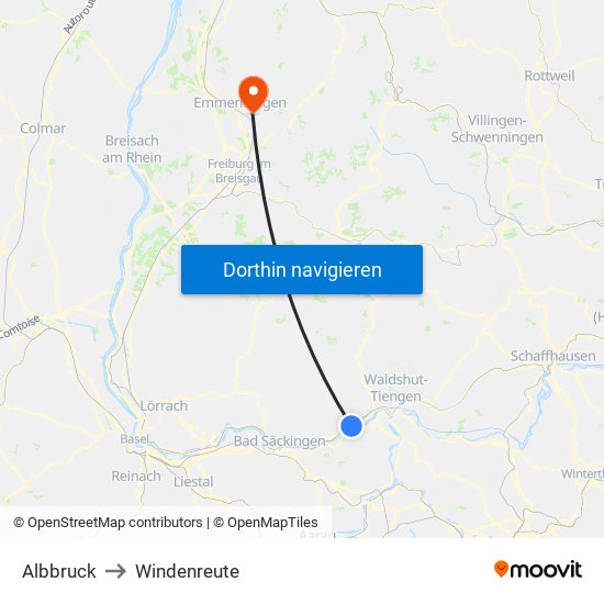 Albbruck to Windenreute map