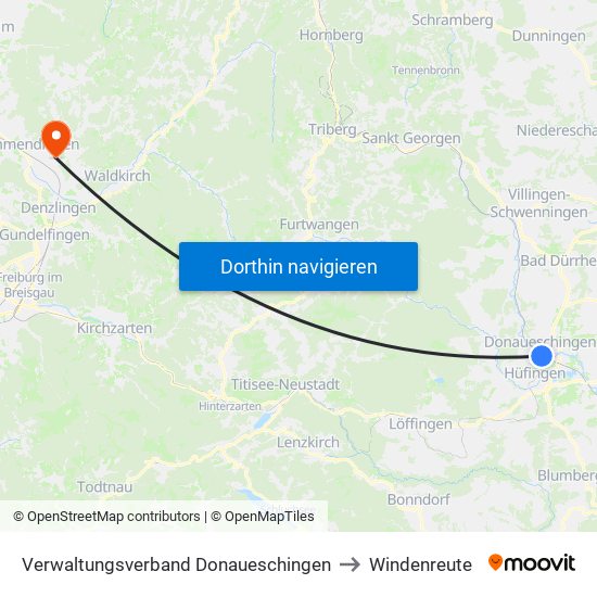 Verwaltungsverband Donaueschingen to Windenreute map
