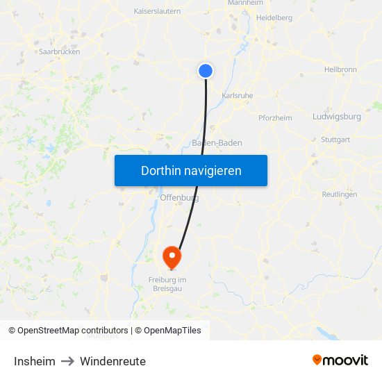 Insheim to Windenreute map