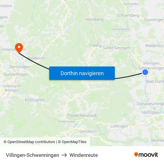 Villingen-Schwenningen to Windenreute map