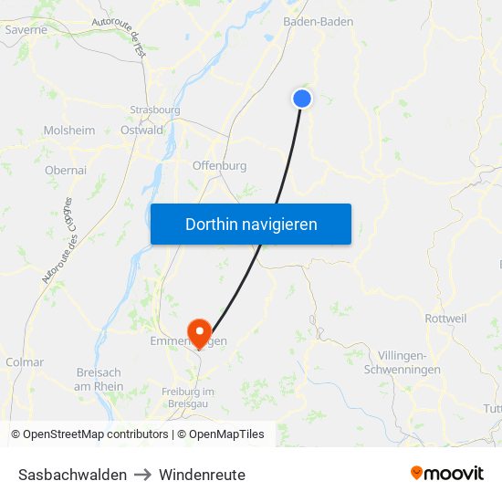 Sasbachwalden to Windenreute map