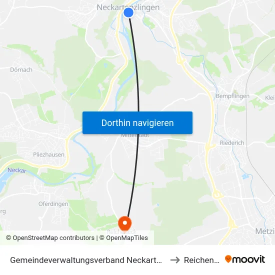 Gemeindeverwaltungsverband Neckartenzlingen to Reicheneck map