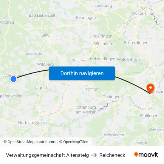 Verwaltungsgemeinschaft Altensteig to Reicheneck map