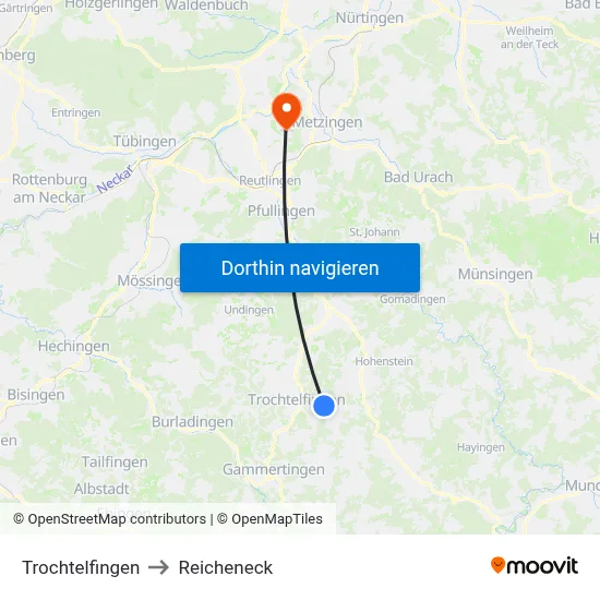 Trochtelfingen to Reicheneck map
