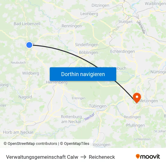 Verwaltungsgemeinschaft Calw to Reicheneck map