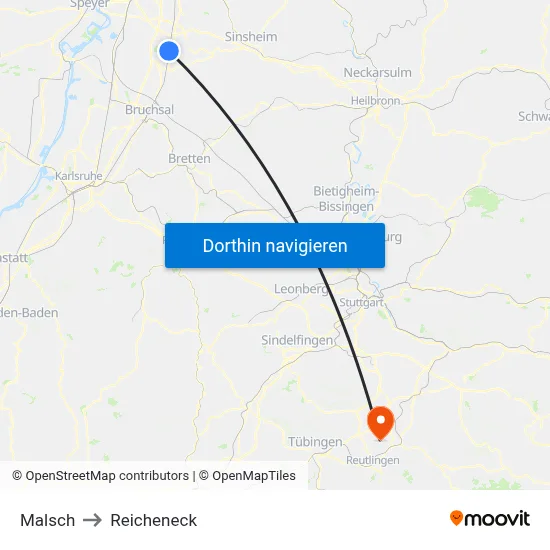 Malsch to Reicheneck map