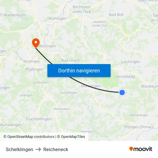 Schelklingen to Reicheneck map