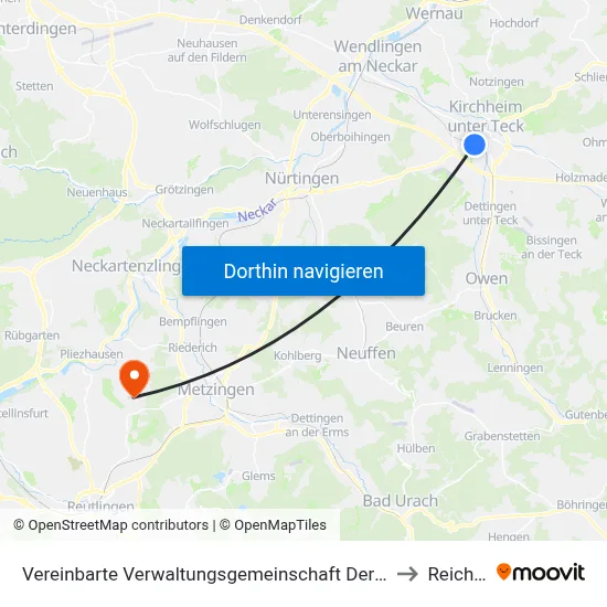 Vereinbarte Verwaltungsgemeinschaft Der Stadt Kirchheim Unter Teck to Reicheneck map