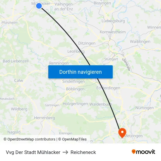 Vvg Der Stadt Mühlacker to Reicheneck map