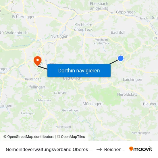 Gemeindeverwaltungsverband Oberes Filstal to Reicheneck map