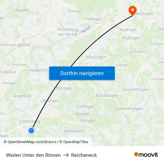 Weilen Unter den Rinnen to Reicheneck map