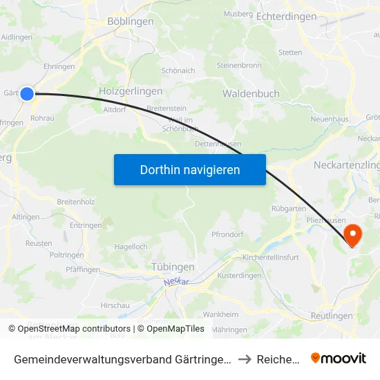 Gemeindeverwaltungsverband Gärtringen/Ehningen to Reicheneck map