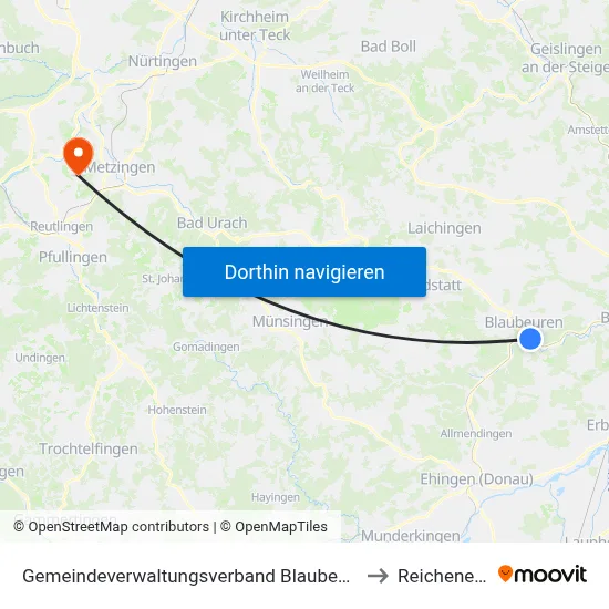 Gemeindeverwaltungsverband Blaubeuren to Reicheneck map