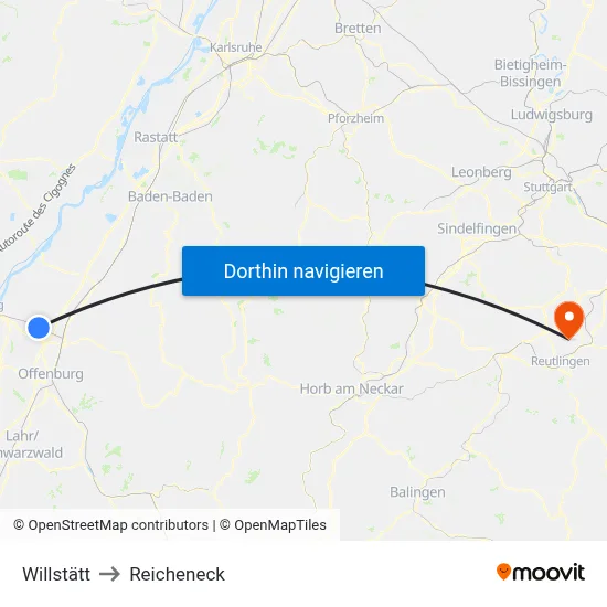 Willstätt to Reicheneck map