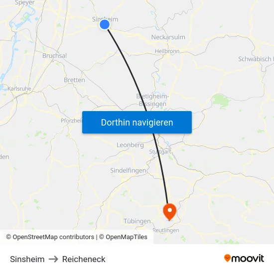 Sinsheim to Reicheneck map
