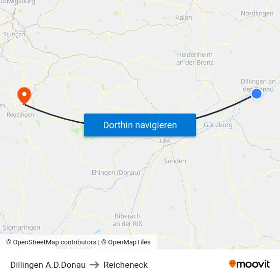 Dillingen A.D.Donau to Reicheneck map