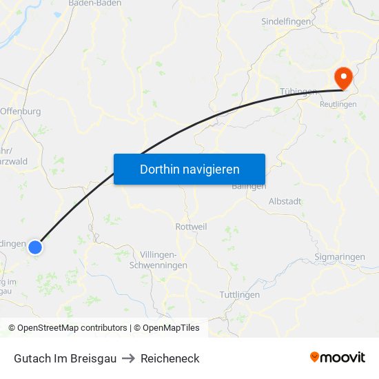 Gutach Im Breisgau to Reicheneck map