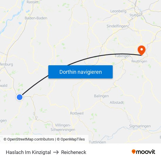 Haslach Im Kinzigtal to Reicheneck map