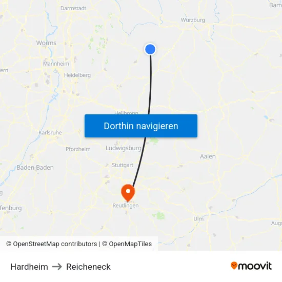 Hardheim to Reicheneck map