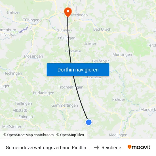 Gemeindeverwaltungsverband Riedlingen to Reicheneck map