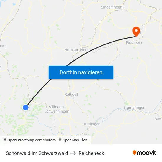 Schönwald Im Schwarzwald to Reicheneck map