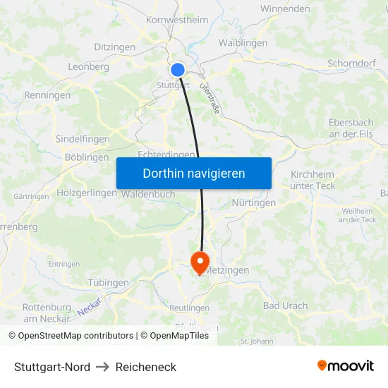 Stuttgart-Nord to Reicheneck map