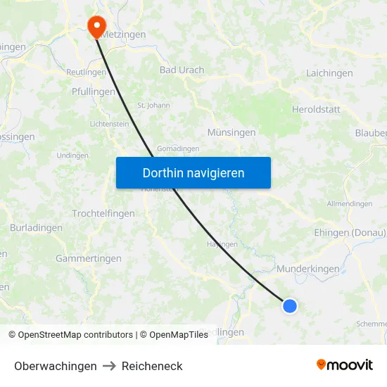 Oberwachingen to Reicheneck map
