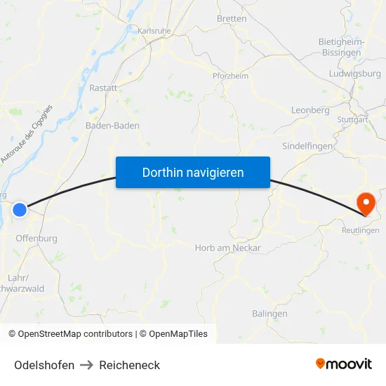 Odelshofen to Reicheneck map