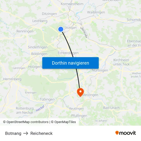 Botnang to Reicheneck map