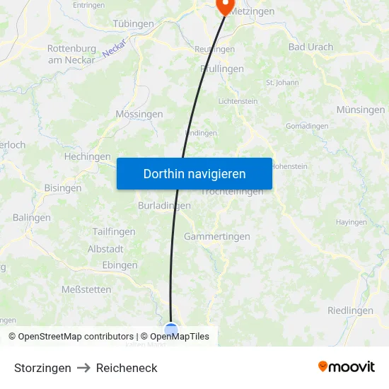 Storzingen to Reicheneck map