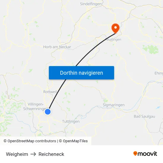 Weigheim to Reicheneck map