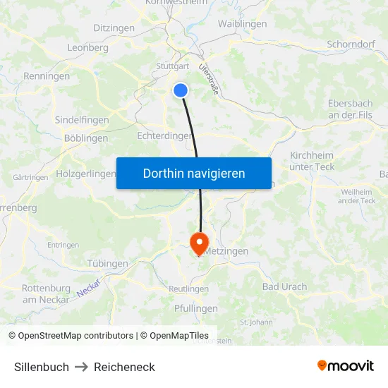 Sillenbuch to Reicheneck map