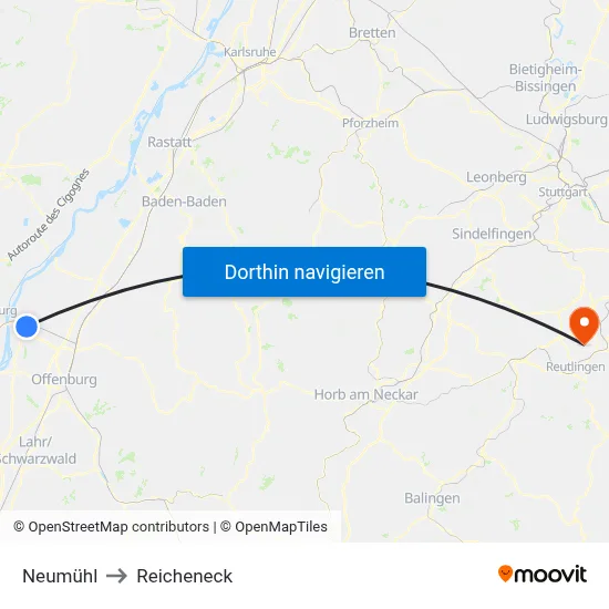 Neumühl to Reicheneck map