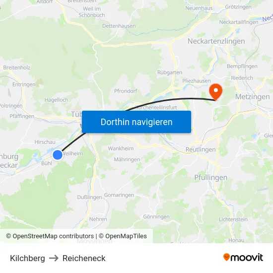 Kilchberg to Reicheneck map