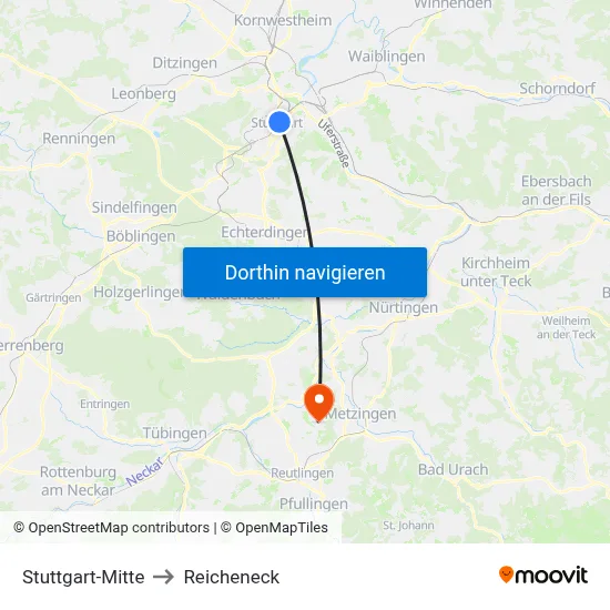 Stuttgart-Mitte to Reicheneck map
