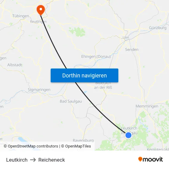 Leutkirch to Reicheneck map
