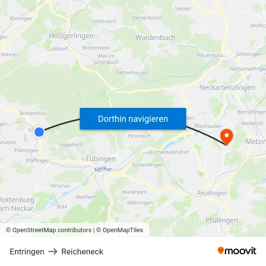 Entringen to Reicheneck map