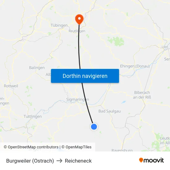 Burgweiler (Ostrach) to Reicheneck map