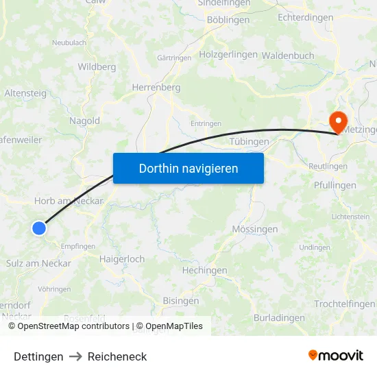 Dettingen to Reicheneck map