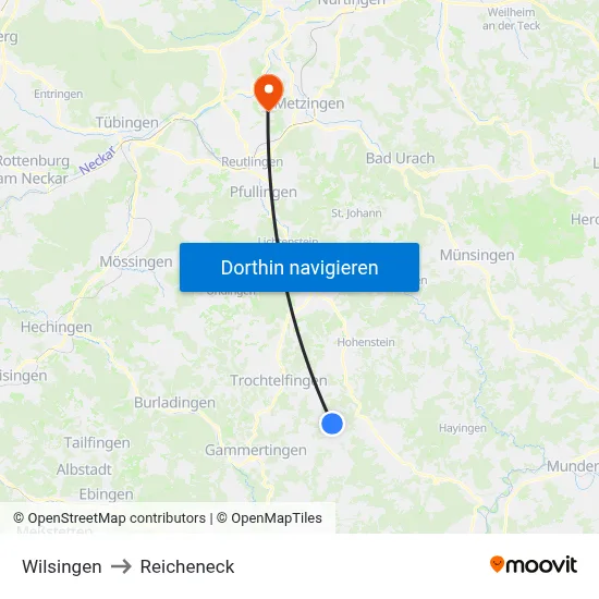 Wilsingen to Reicheneck map