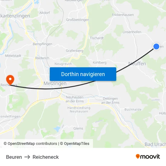 Beuren to Reicheneck map