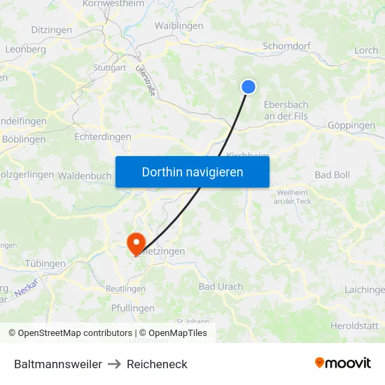 Baltmannsweiler to Reicheneck map