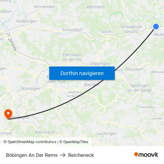 Böbingen An Der Rems to Reicheneck map