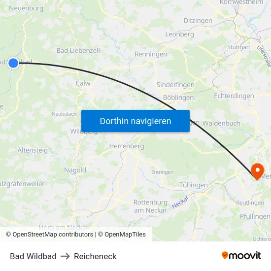 Bad Wildbad to Reicheneck map