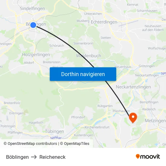 Böblingen to Reicheneck map
