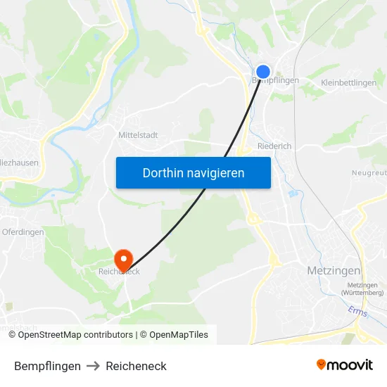 Bempflingen to Reicheneck map
