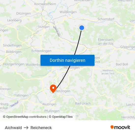 Aichwald to Reicheneck map