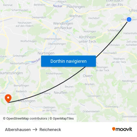 Albershausen to Reicheneck map